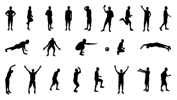 Conjunto de siluetas de personas involucradas en el deporte. Vector Illustra — Archivo Imágenes Vectoriales