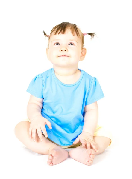 Adorable niña riendo aislada sobre fondo blanco — Foto de Stock