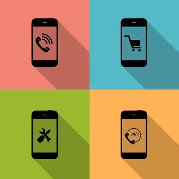 Concept on Different Mobile Phote Icons (en inglés). Ilustración vectorial — Vector de stock