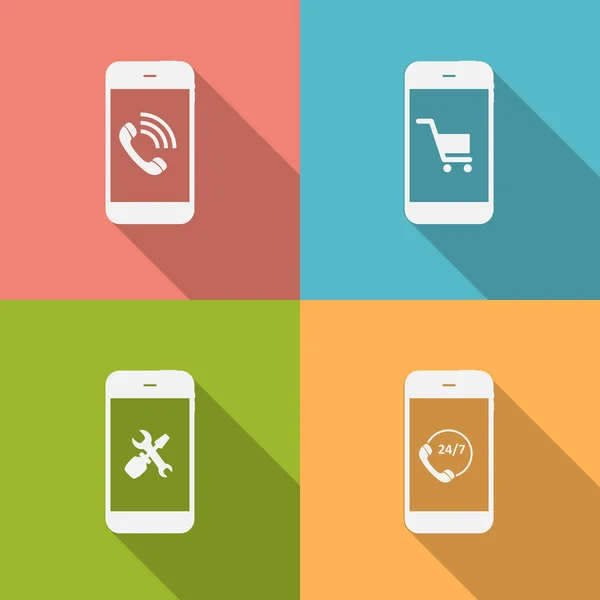 Concept on Different Mobile Phote Icons (en inglés). Ilustración vectorial — Vector de stock