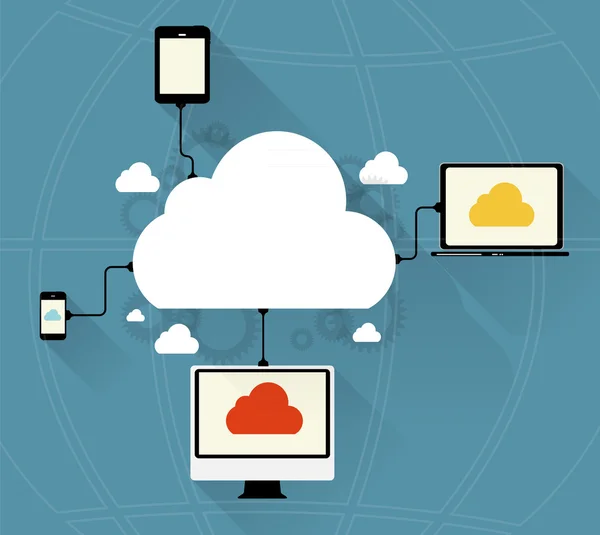 Cloud computing koncepció különböző elektronikus eszközök. vektor — Stock Vector