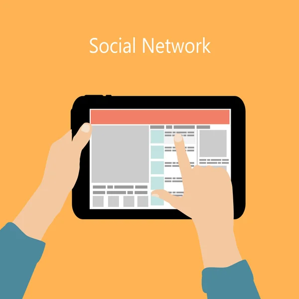 Utilizzando il concetto di social network Flat Vector Illustrazione — Vettoriale Stock