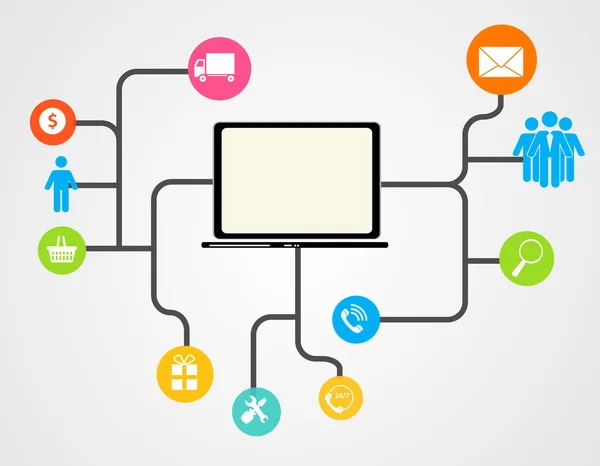 Concepto de computación en nube en diferentes dispositivos electrónicos. Vector — Archivo Imágenes Vectoriales