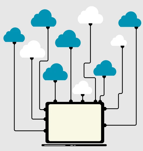Концепція хмарних обчислень на різних електронних пристроях. Векторні — стоковий вектор