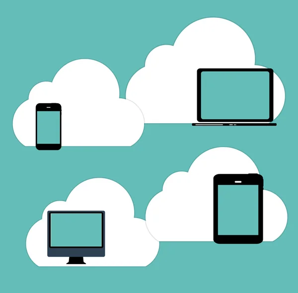 Cloud Computing Concept on Different Electronic Devices. Vector — Stock Vector