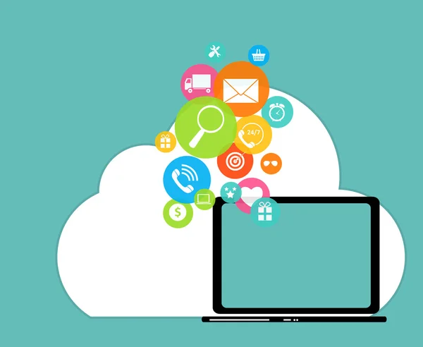 Cloud Computing Concept on Different Electronic Devices. Vector — Stock Vector