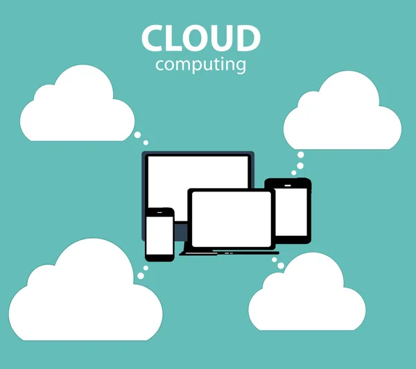 Concetto di cloud computing su diversi dispositivi elettronici. Vettore — Vettoriale Stock