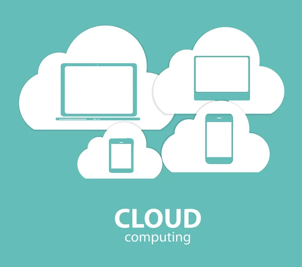 Concetto di cloud computing su diversi dispositivi elettronici. Vettore — Vettoriale Stock