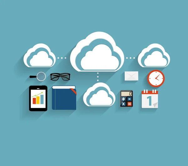 Cloud Computing Concept on Different Electronic Devices. Vector — Stock Vector
