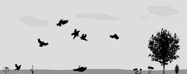 Fåglar flyger i naturen. Vektor Illustration. — Stock vektor