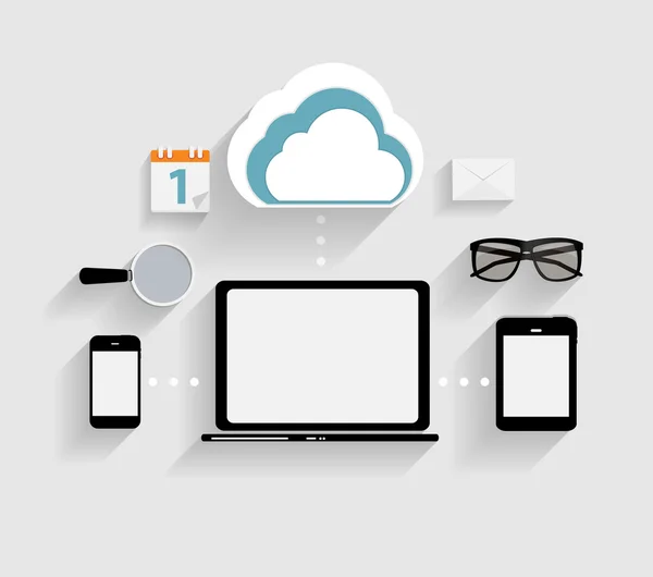 Cloud Computing Concept on Different Electronic Devices. Vector — Stock Vector