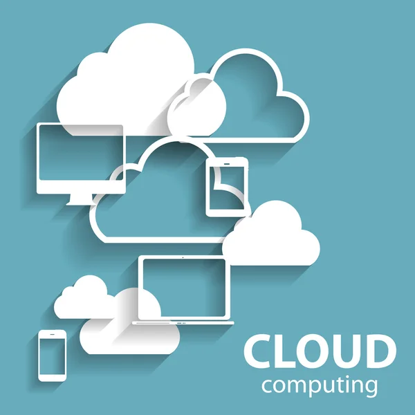 Concepto de computación en nube en diferentes dispositivos electrónicos. Vector — Archivo Imágenes Vectoriales