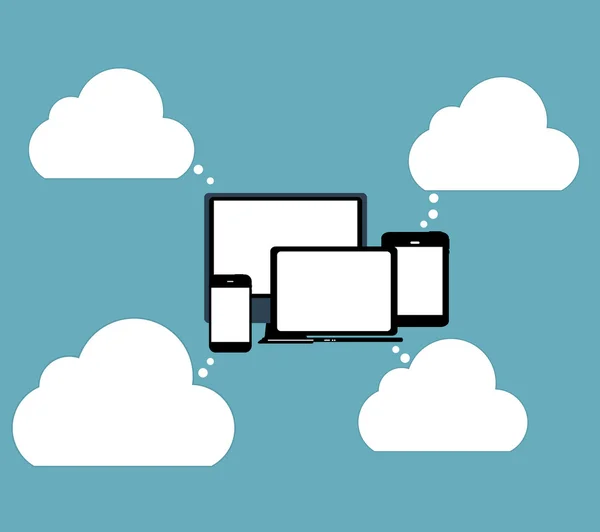 Cloud-Computing-Konzept auf verschiedenen elektronischen Geräten. Vektor — Stockvektor