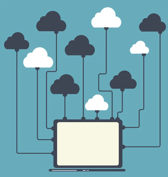 Cloud Computing Concept on Different Electronic Devices. Vector — Stock Vector