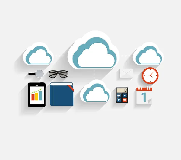 Concepto de computación en nube en diferentes dispositivos electrónicos. Vector — Archivo Imágenes Vectoriales