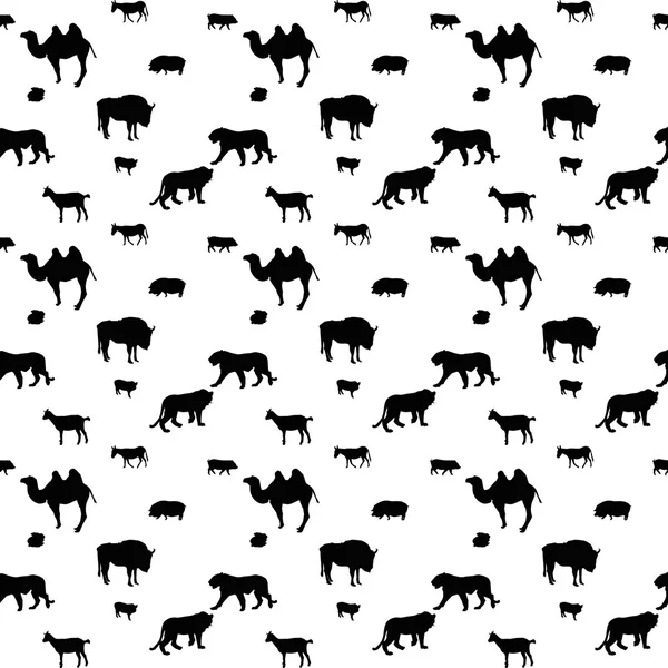 Silhouette of Wild and Domestic Animals. Seamless Pattern. Vecto — Stock Vector