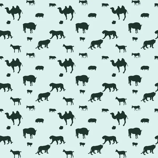 Silhouette of Wild and Domestic Animals. Seamless Pattern. Vecto — Stock Vector