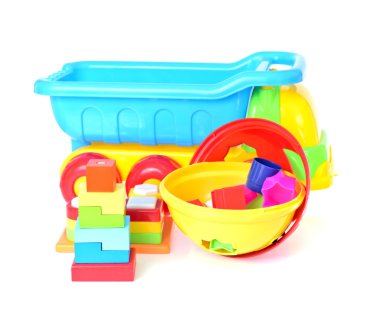 Beyaz arka plan üzerinde izole çocukların oyuncakları