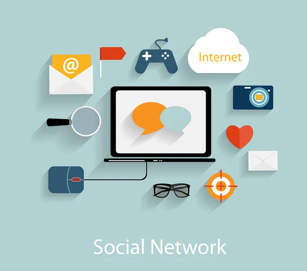 Concetto di social network Flat Vector Illustrazione — Vettoriale Stock