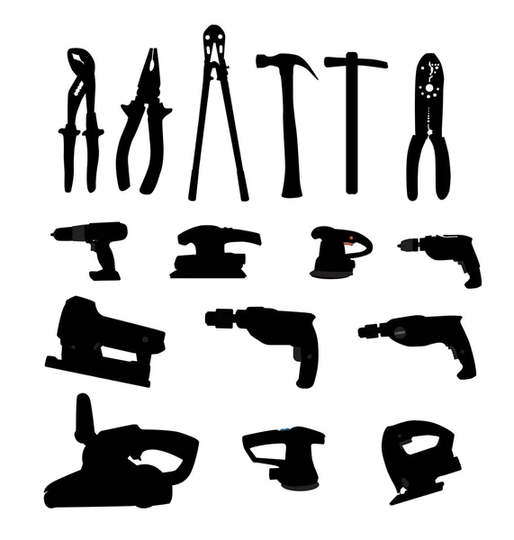 Collection of Power Tools Vector Illustration Silhouette — Stock Vector