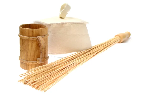 Bamboo massage broom isolated on white — Stock Photo, Image