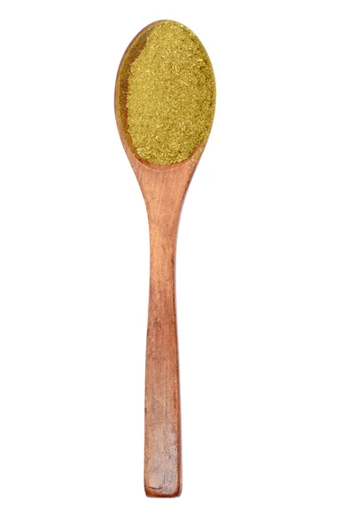 Green Spice  in Wooden Spoon Isolated on White Background — Stock Photo, Image