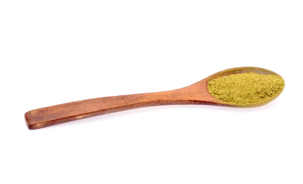 Green Spice  in Wooden Spoon Isolated on White Background — Stock Photo, Image