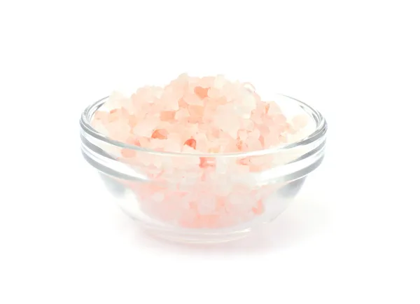 Pink Salt in Glass Bowl Terisolasi di Latar Belakang Putih — Stok Foto