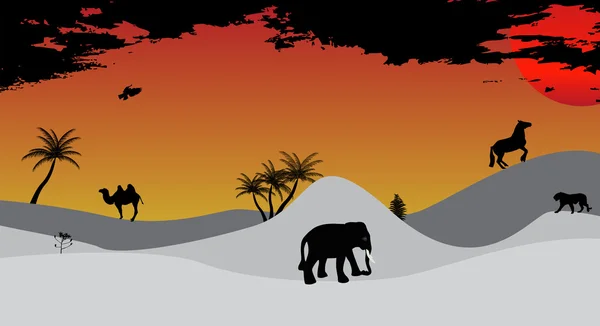 África, Safari, Árbol, Animales salvajes. Ilustración vectorial . — Archivo Imágenes Vectoriales