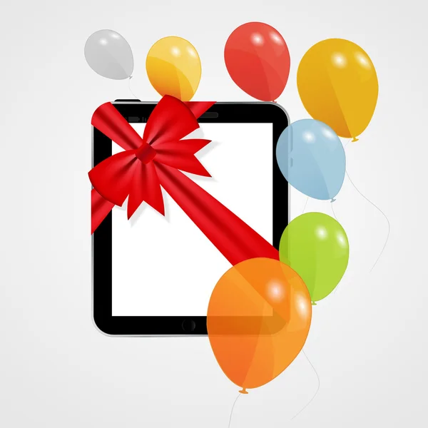 Digitale tablet geschenk vectorillustratie met ballonnen. — Stockvector