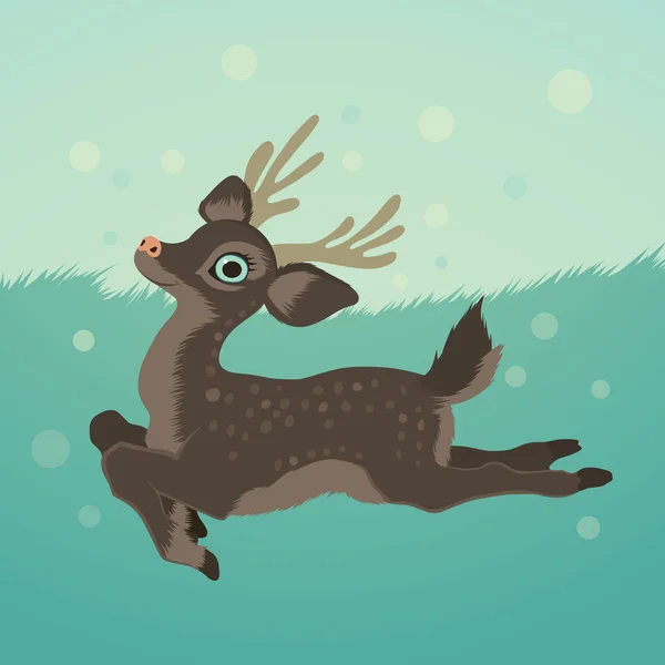 Deer in green field and snow — Stock Vector