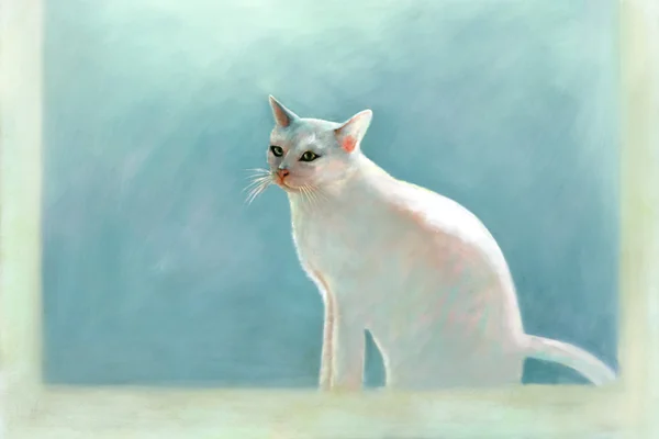 Painting of a white cat