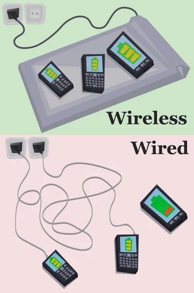 Carga cableada vs inalámbrica — Archivo Imágenes Vectoriales