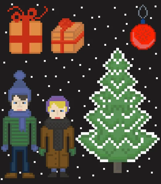 Pixel art ensemble de Noël — Image vectorielle