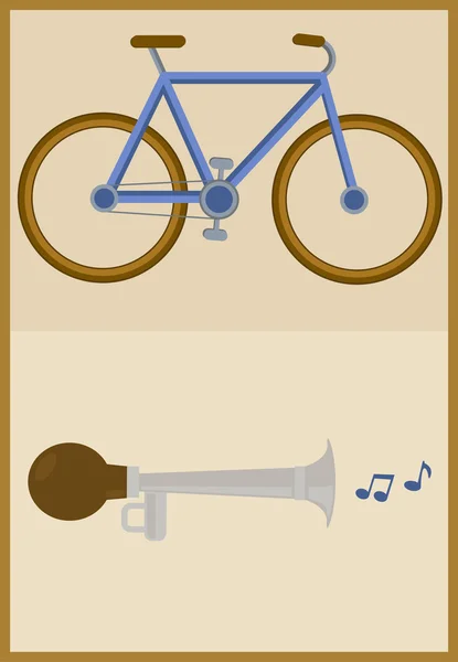 Bicycle and horn — Stock Vector