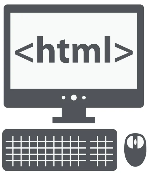 HTML тег на экране персонального компьютера, изолированная иконка на wh — стоковый вектор