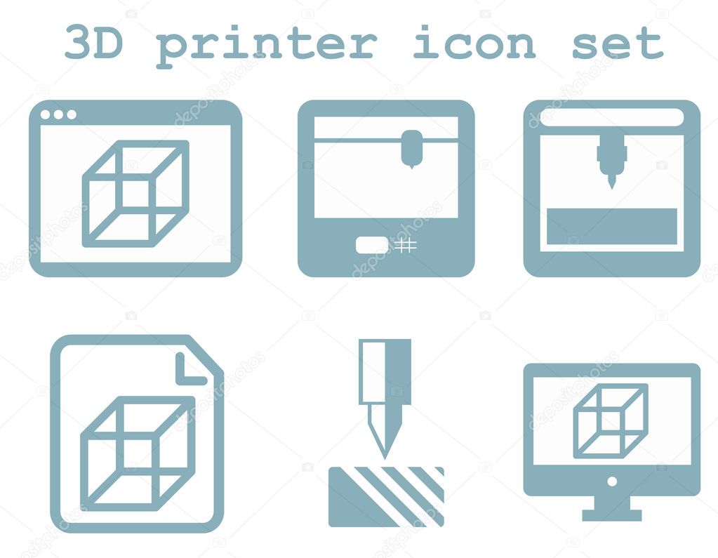 Vector icon set of 3d printing technology