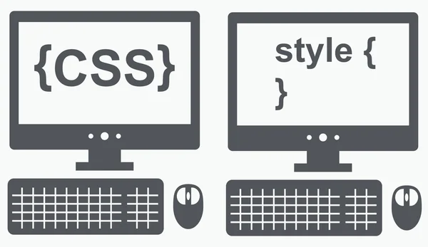 Icono vectorial del ordenador personal con css en la pantalla, curvas — Vector de stock