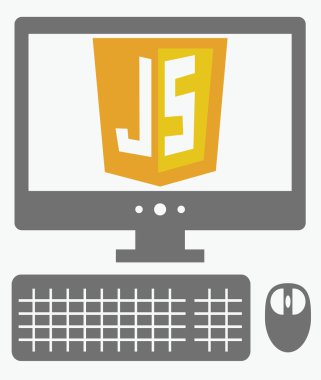 vector icon of personal computer with javascript shield on the s clipart
