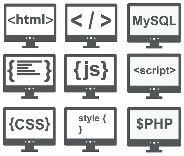 Vektör web geliştirme simgeler koleksiyonu: html, css, etiket, mysq Telifsiz Stok Illüstrasyonlar