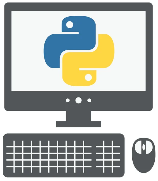 Ícone vetorial do computador pessoal com sinal de python na tela , — Vetor de Stock