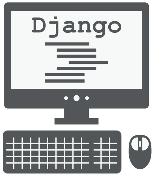 Icona vettoriale del personal computer con codice django sullo schermo , — Vettoriale Stock