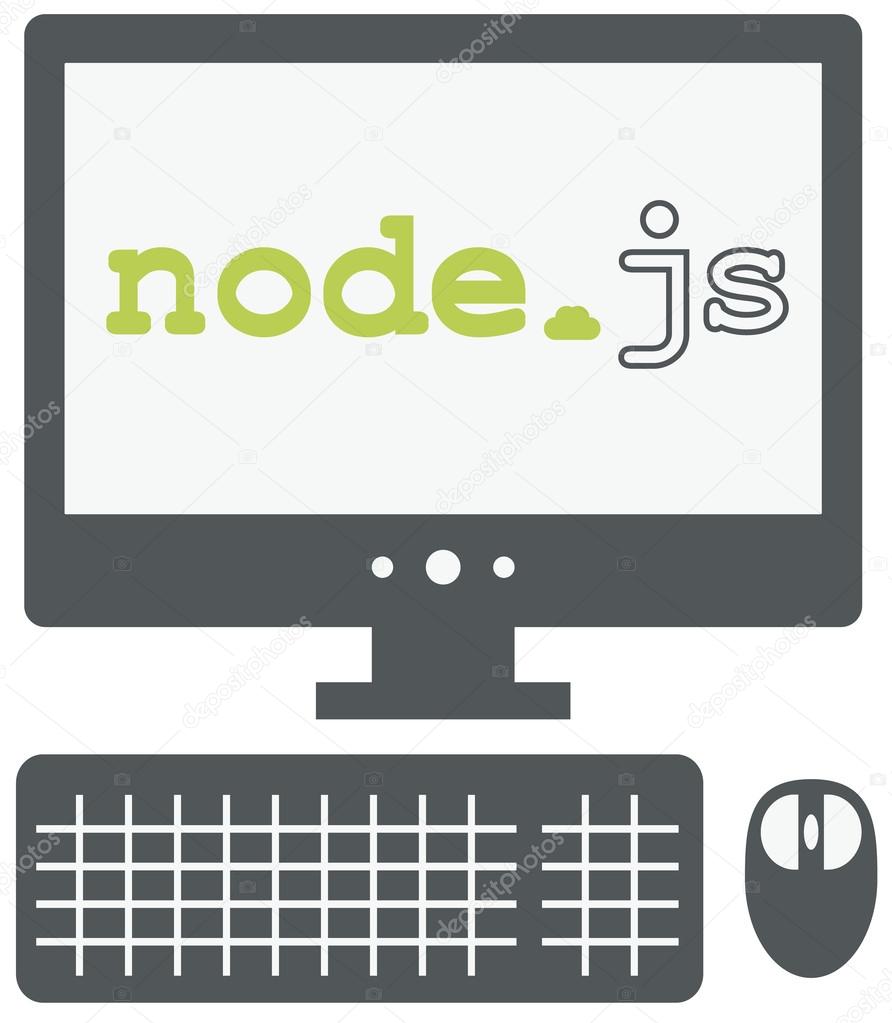 vector icon of personal computer with node js title on the scree