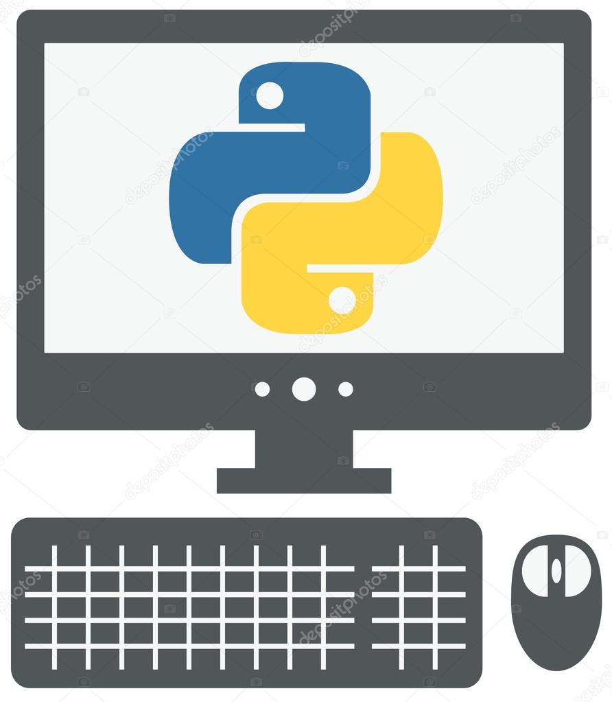 vector icon of personal computer with python sign on the screen,