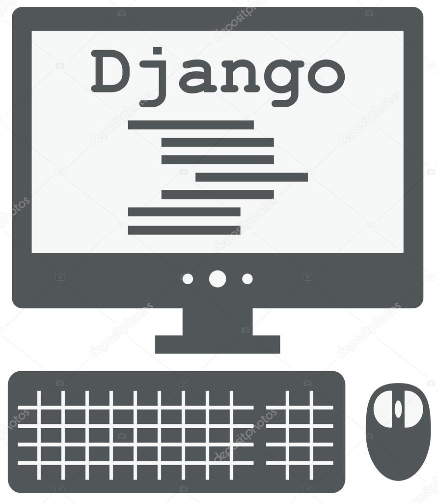 vector icon of personal computer with django code on the screen,
