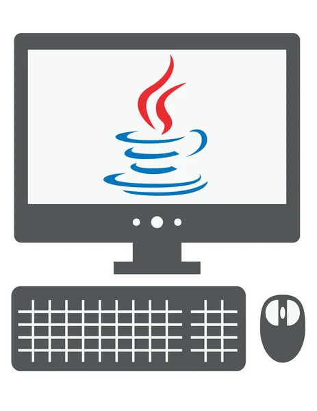 Icono vectorial del ordenador personal con java signo en la pantalla, i — Vector de stock