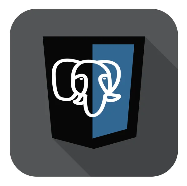 Ilustración vectorial de escudo negro con elefante postgre sql da — Vector de stock