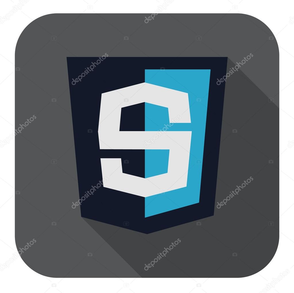 Vector illustration of dark blue shield with s letter on the screen, isolated web site development icon on white background