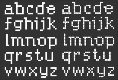 abc, küçük harfler pixel art vektör çizim tarz, 