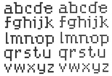 abc, küçük harfler pixel art vektör çizim tarz, 